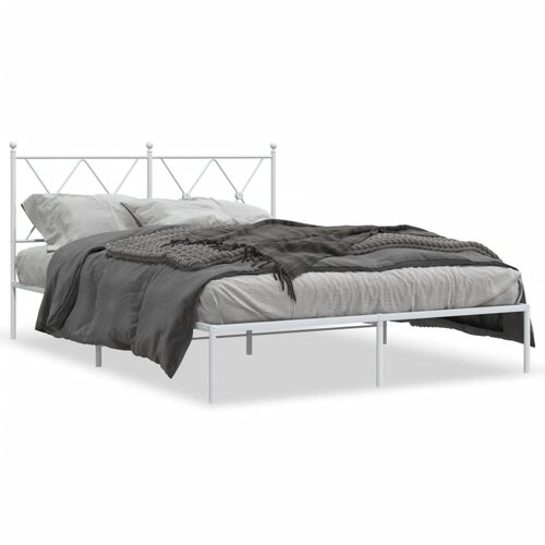 vidaXL Kovinski posteljni okvir z vzglavjem bel 135x190 cm Cene