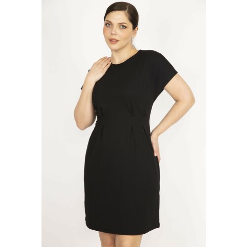 Şans Women's Black Plus Size Back Hidden Zipper Waist Detail Crepe Dress Slike