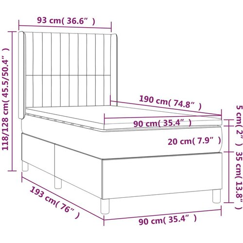  Box spring s madracem LED svjetlosivi 90x190 cm bar&amp;scaron;un Slike
