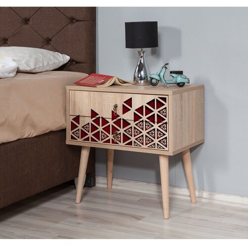 Hanah home Two 122 Noćni ormarić, 2 ladice, 60x61x40cm, Smeđe-crvena Cene
