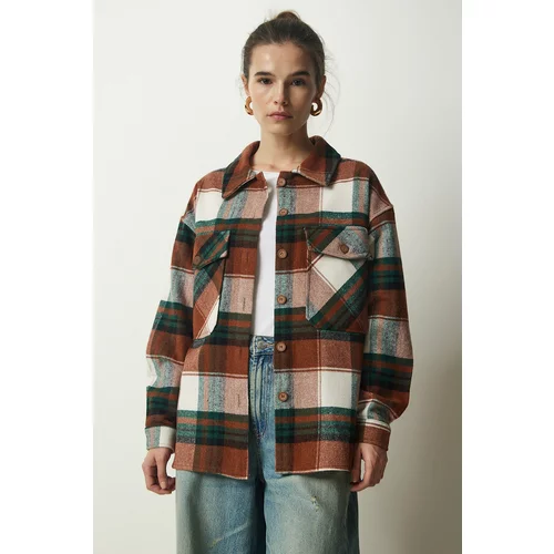 Happiness İstanbul Women's Brown Green Lumberjack Cachet Shirt Jacket