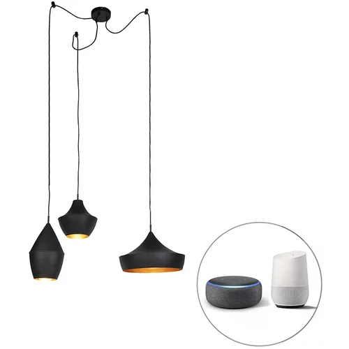 QAZQA Komplet 3 pametnih visečih svetilk črne z zlatom vključno z Wifi A60 - Depeche