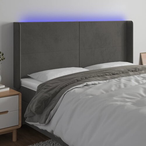 vidaXL LED posteljno vzglavje temno sivo 183x16x118/128 cm žamet Cene