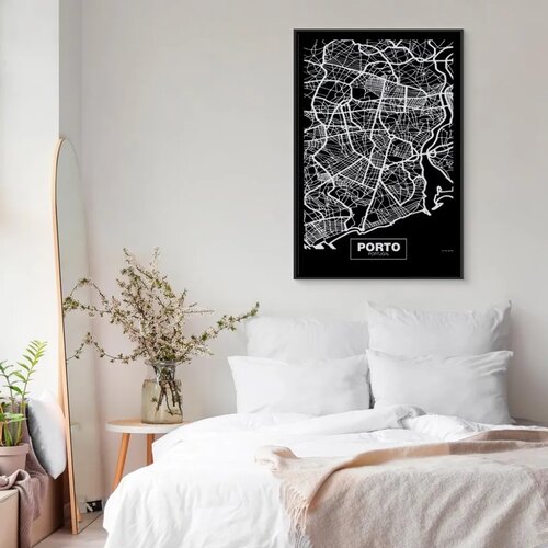  Slika - Negative Map: Porto (1 Part) Vertical 40x60 U crnom drvenom okviru Slike