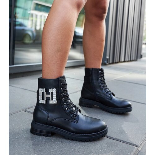 Gemre Black worker boots with decorative rhinestones Guevara Slike