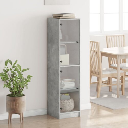  Visoka komoda sa staklenim vratima boja betona 35 x 37 x 142 cm Slike