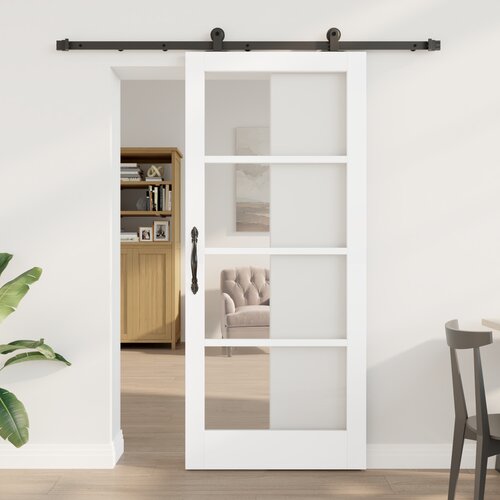 VidaXL Drsna vrata s kompletom strojne opreme &amp;#039;ORKDAL&amp;#039;Bela trdna les in steklo, Notranja vrata s steklom &amp;#039;ORKDAL&amp;#039;Bela 86x198.5x4 cm Slike