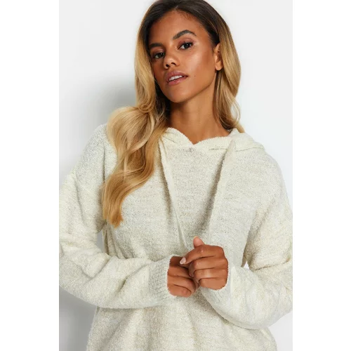 Trendyol Ecru Glittery Boucle Hooded Knitwear Sweater