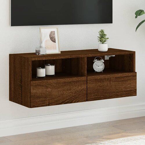  The Living Store Stenska TV omarica rjavi hrast 80x30x30 cm inženirski les - TV Stenska Omarica, (21499004) Slike