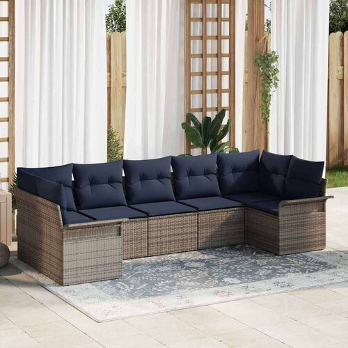  Vrtna sedežna garnitura z blazino 7 pcs Siva Poly ratan, (5000144264) Cene