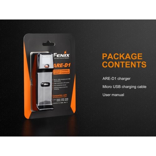 Fenix FENARED1 - Punjač za 1x Li-ion/AAA/AA/C bateriju, 5V Slike