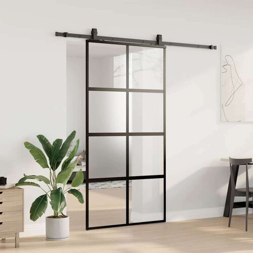 VidaXL Klizna vrata s priborom crna 102,5 x 205 cm kaljeno staklo Slike
