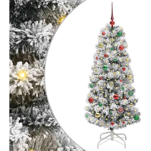 VidaXL Umjetno božićno drvce s nogom Zelena i bijela 150 cm PVC Slike