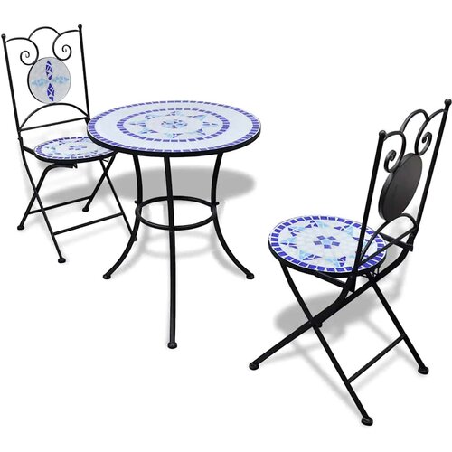  3-dijelni bistro set s keramičkim pločicama plavo-bijeli Cene