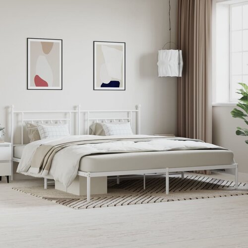 VidaXL Kovinski posteljni okvir z vzglavjem bel 193x203 cm Slike