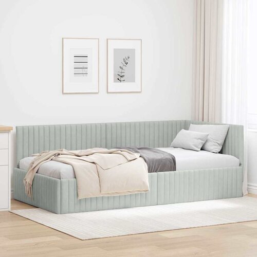 VidaXL Kutni okvir kreveta s uzglavljem Svjetlosiva 90 x 200 cm Bar&amp;scaron;un Slike