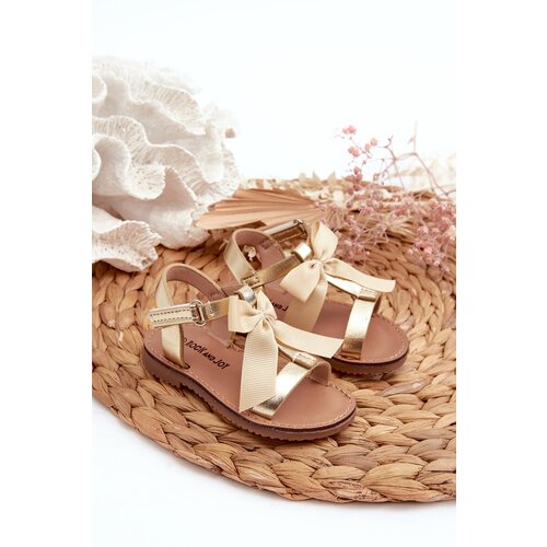 Kesi Children&amp;#039;s sandals with velcro bow, gold Joratia Slike