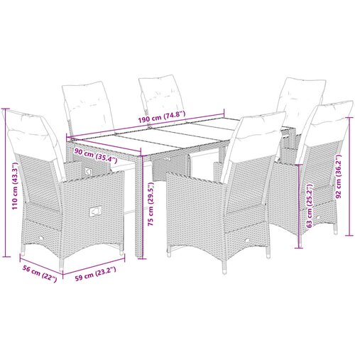  7-dijelni vrtni bistro set od poliratana s jastucima bež 190 x 90 x 75 cm Slike