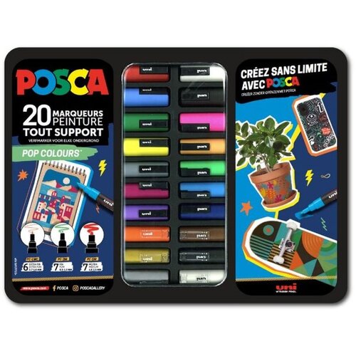 UNI ball Uni gift set Posca u metalnoj kutiji 20kom (mix pc-1m/ pc-3m/pc-5m) pop colours Cijene