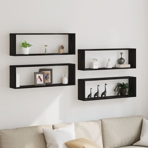 VidaXL Polica za Zid Set od 4 Crni hrast Konstruirano drvo Slike