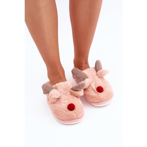  Women Fur Slippers With Reindeer Motif Pink Sealith Cene