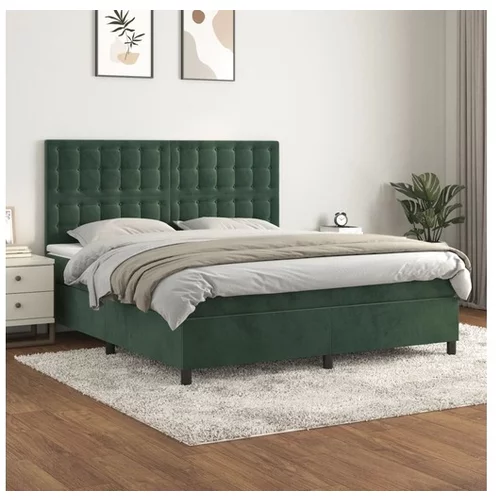 vidaXL Box spring postelja z vzmetnico temno zelena 180x200