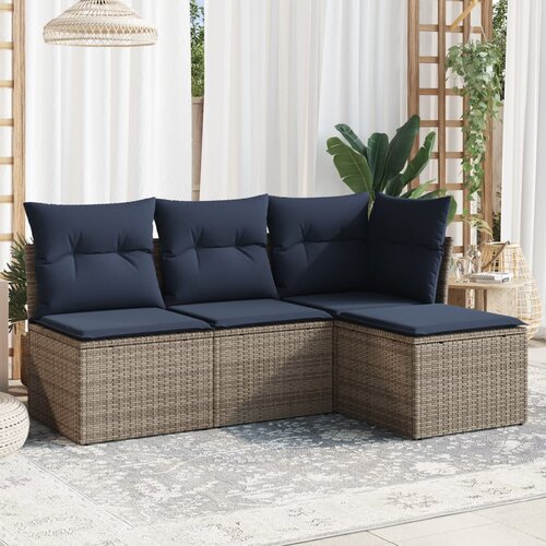 vidaXL 4-dijelni set vrtnih sofa od poliratana s jastucima sivi Cijene
