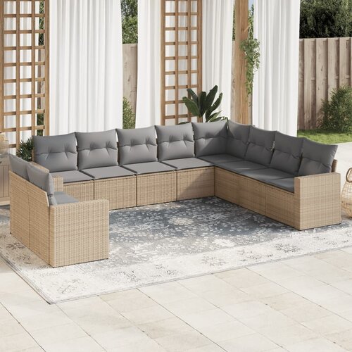vidaXL 10-dijelni set vrtnih sofa s jastucima bež od poliratana Cijene