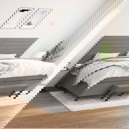  Box spring postelja z vzmetnico temno siva 200x200 cm blago, (20851623) Cene