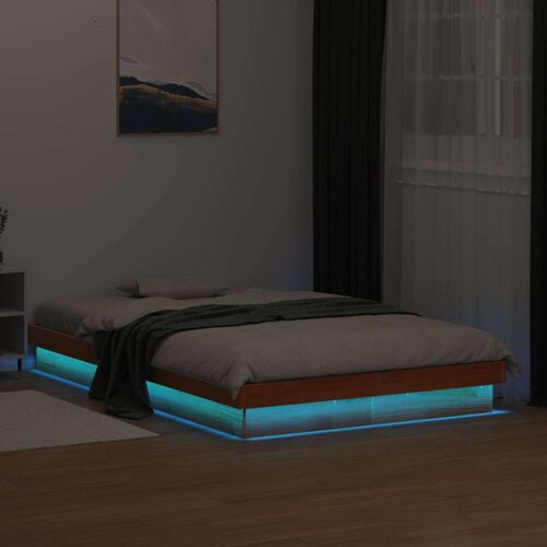 VidaXL LED okvir kreveta vo&amp;scaron;tano smeđi 120x190 cm od masivne borovine Slike