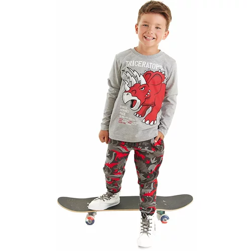 Mushi Triceratops Boys' Gray T-shirt & Camouflage Pants Suit