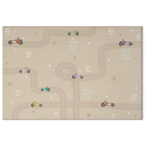  Slika - Race - Colorful Cars on a Road on a Beige Background with Inscriptions 120x80 Akustična Slike