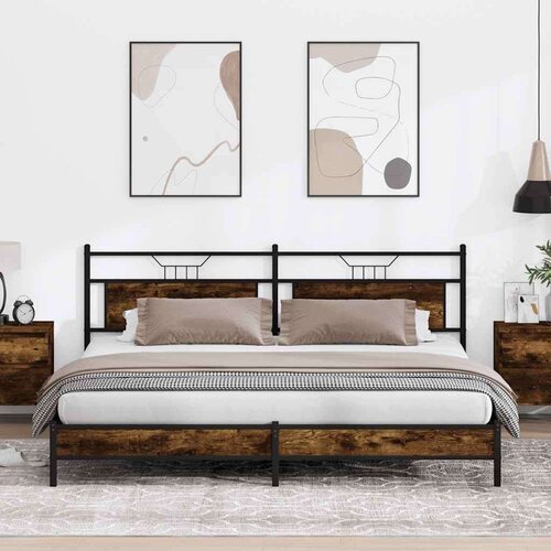 Metalni Kovinski posteljni okvir brez vzmetnice dimljen hrast 200x200cm, (21791569) Cene