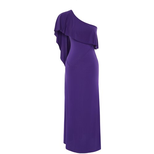 Trendyol Purple Waist Opening/Skater Knitted Elegant Evening Dress Cene