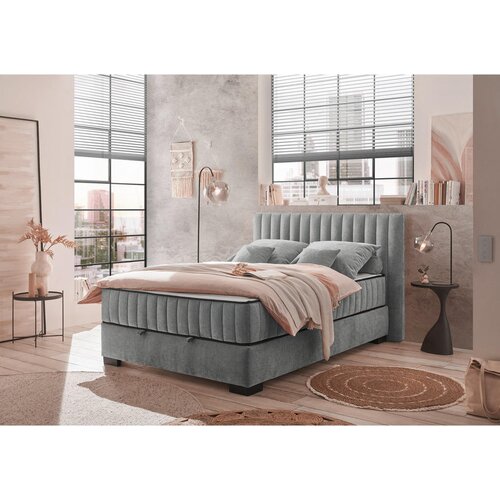 MID.YOU POSTELJA Z VZMETNICO 140 cm x 200 cm , tekstil, leseni material antracit Slike