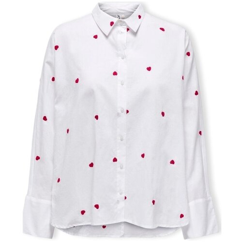 Only New Lina Grace Shirt L/S - Bright White/Heart Bijela Slike