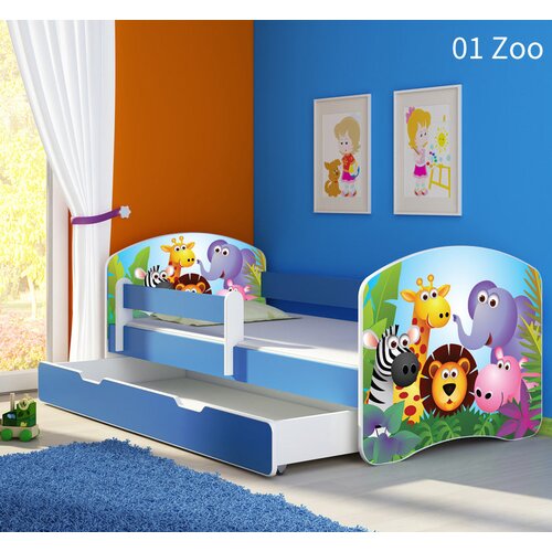  Otroška postelja ACMA z motivom, stransko modra + predal 140x70 cm 01 Zoo Cene