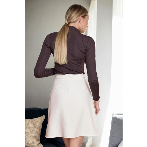Dewberry 60086 Knee Length Bell Skirt-LIGHT BEIGE Cene