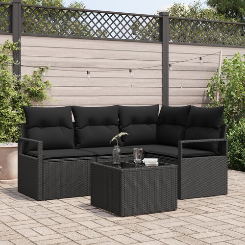 vidaXL 5-dijelni vrtni sofa set s jastučićima bež poly rattan, sofa za 2 osobe s pohranom i jastučićima crni poly rattan Cene