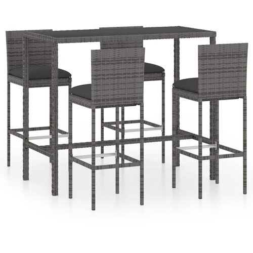  5-dijelni vrtni barski set od poliratana s jastucima sivi Siva 130 cm table length Slike