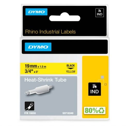 Dymo Rhino Industrial Heat-Shrink Cable Label Tubes | 19 mm x 1.5 m | Black Print on Yellow | for Rhino Label Makers Cene