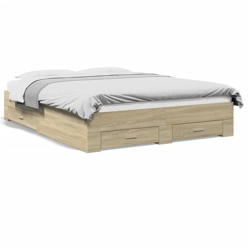 Maison Chic Posteljni okvir - Dvoposteljna postelja - Zakonska postelja s predali sonoma hrast 150x200cm inženirski les, (21694053) Slike