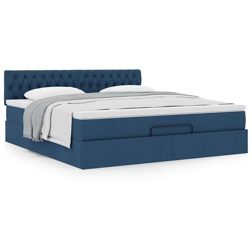 VidaXL Otomanski posteljni okvir z vzmetnico moder 180x200 cm blago Slike