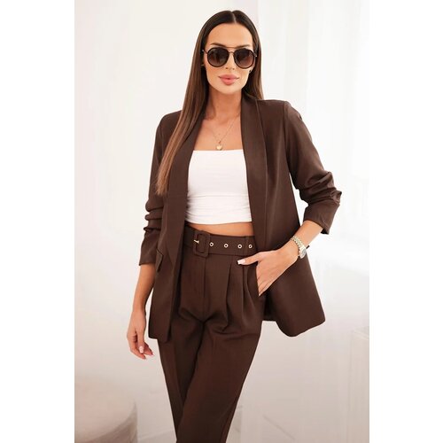 Kesi Włoski Elegant suit set with jacket and trousers brown Slike