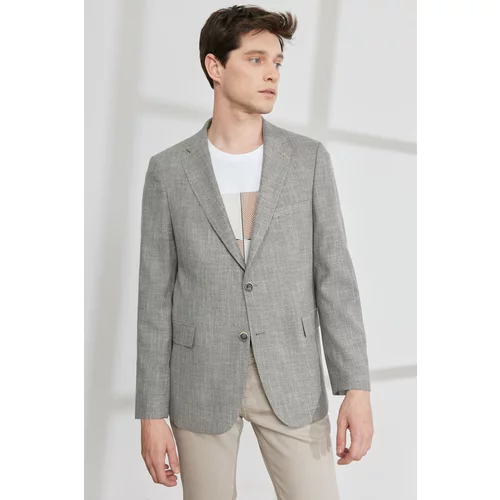 ALTINYILDIZ CLASSICS Men's Black-beige Comfort Fit Casual Cut Monocollar Patterned Jacket.