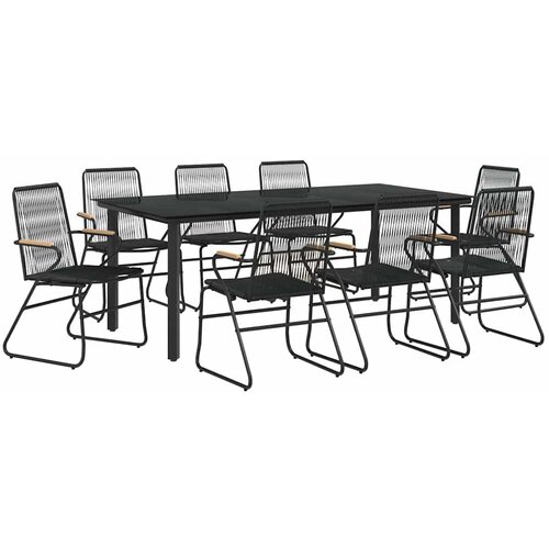  9-dijelni vrtni blagovaonski set od PVC ratana crni Crna Dužina stola 200 cm Slike