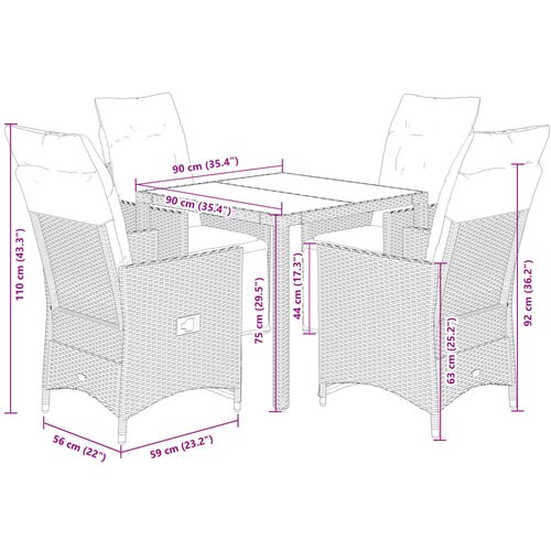  5-dijelni vrtni bistro set od poliratana s jastucima sivi Slike