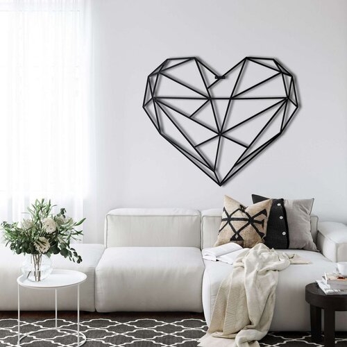 Wallxpert metalni zidni ukras 5069, geometrijsko srce, 61 x 51 cm, crni Cene