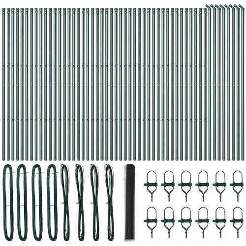 VidaXL Ograda u obliku heksagona Siva 1x100 m Čelik, Stupovi za ograde 13 kom Zelena &amp;Oslash;32 mm 150 cm Galvanizirani čelik Slike