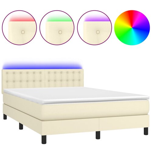 vidaXL Box spring postelja z vzmetnico LED krem 140x200cm umetno usnje, (20900416) Cene